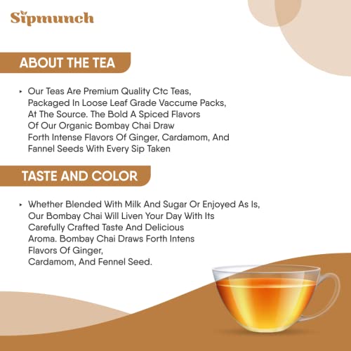 Sipmunch Premium Bombay Cutting Chai| Premium Assam CTC, Cardamom, Ginger &amp; Fennel Seeds Masala Tea - 15 grams (FROM INDIA)SAB - View 3 of 5