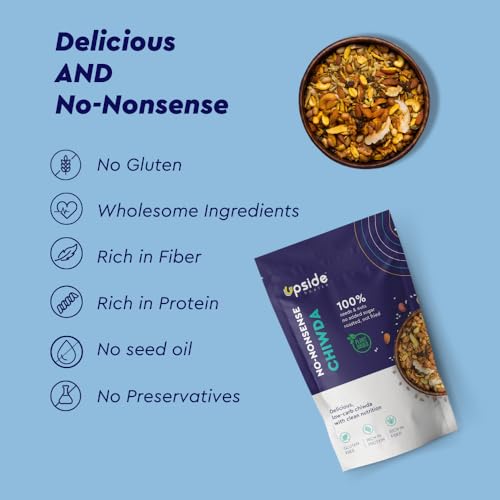 Upside Health No-Nonsense Chiwda (100g) - 100% Seeds &amp; Nuts | Keto Friendly, Vegan, Diet Namkeen, Gluten-Free | All-Natural, High-Fiber &amp; Protein Snack | Low Carb with No Added Sugar or Preservatives (FROM INDIA)SAB - View 4 of 7