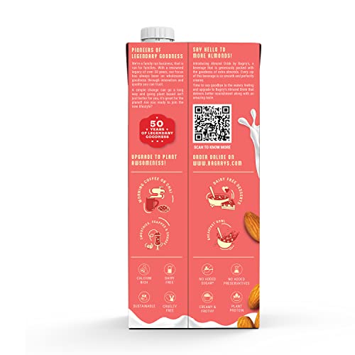 Bagrrys Plant Based Almond Drink, Unsweetned 1l | Vegan | Gluten Free| Dairy free | No Added Sugar| Plant based milk | No Preservatives (FROM INDIA)SAB - View 3 of 6