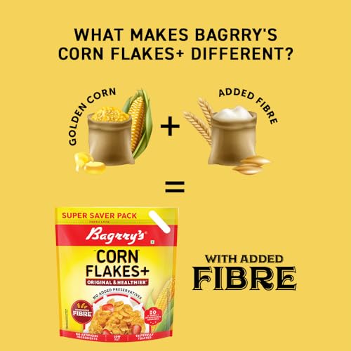 Bagrry's Corn Flakes Plus 1.2kg Pouch | Original and Healthier | Low Fat &amp; Cholesterol | High Fibre | Deliciously Crunchy | All Natural CornFlakes | Breakfast Cereal (FROM INDIA)SAB - View 3 of 6