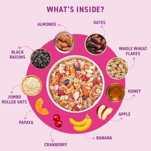 Bagrry's Crunchy Muesli With 30% Fruit &amp; Nut Cranberries 375gm Pouch |34% Fibre Rich Oats|No Sugar infused Fruits|Real Fruits|Breakfast Cereal|Protein Rich|Cranberry Muesli (FROM INDIA)SAB - View 4 of 6
