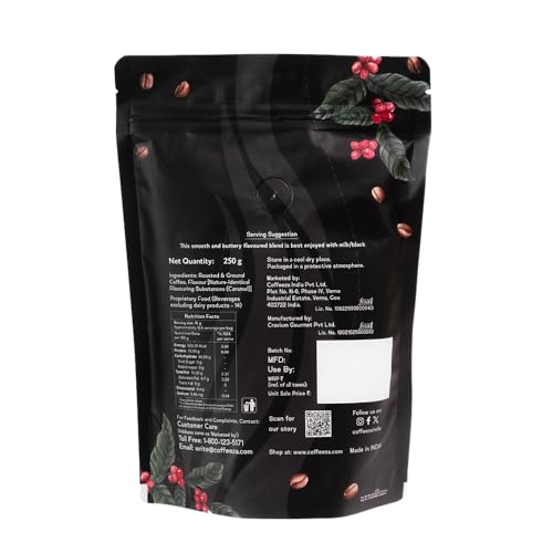 COFFEEZA Caramel Flavoured Ground Coffee Powder | Fine Grind (Espresso &amp; Moka Pots) | 100% Arabica Premium Grade Coffee, Medium Roasted - 250Gm, Bag (FROM INDIA)SAB - View 7 of 7