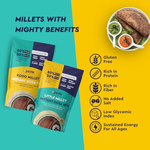 Upside Health Millet Instant Dosa Mix-Sprouted Millet (Pack of 2, 24 Dosas) | Kodo &amp; Little Millet | High Protein Dosa | Instant Dosa | No Salt - No Preservatives (FROM INDIA)SAB - View 2 of 6
