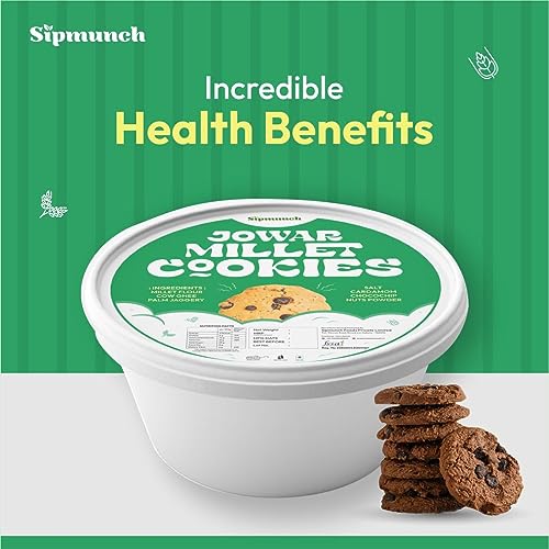 Jowar Millet Palm Jaggery Chocochip Cookies with Cow ghee |Healthy, rich in fibre, diet cookies, gluten free, Ideal for weighloss |Millet Flour, Cow Ghee, Palm Jaggery, Cardamom, Chocochip (FROM INDIA)SAB - View 3 of 3