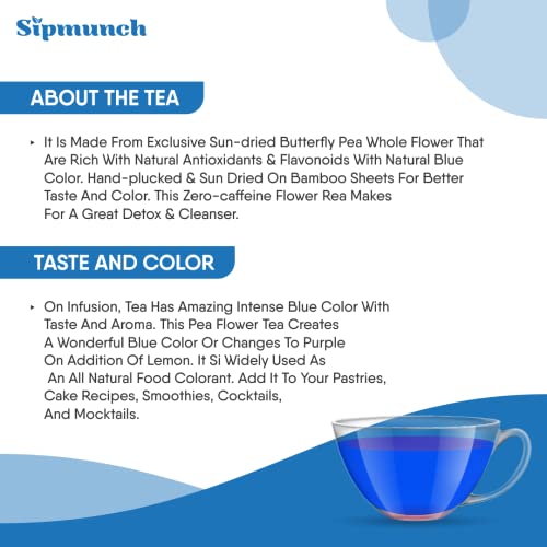 Sipmunch Premium Butterfly Blue Pea Tea | Premium Blue Pea FLowers Herbal Tea - 15 grams (30 Cups) (FROM INDIA)SAB - View 2 of 4