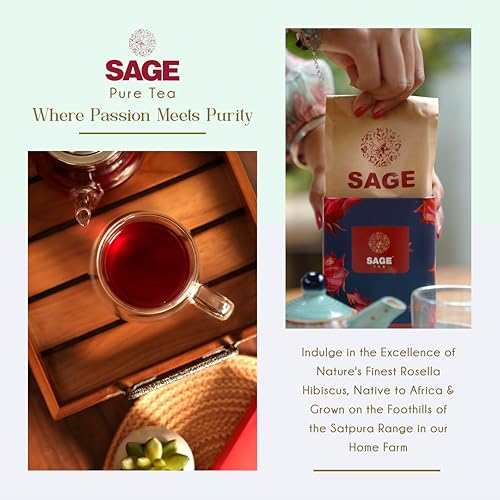 SAGE Premium Roselle Hibiscus Sabdariffa Herbal Tea - Hibiscus Sabdariffa Tea Loose Leaf - Rosella Tea - Made with Natural Dried Hibiscus Flowers - 100 GM (FROM INDIA)SAB - View 2 of 6
