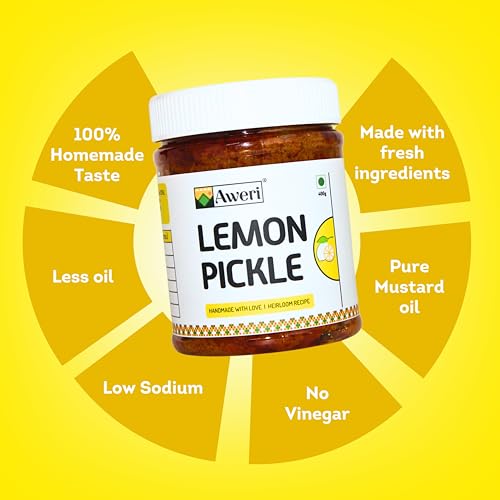 Aweri Lemon Pickle (800g): Zesty Blast of Sour &amp; Spicy Flavours | 100% Natural Homemade Taste | Aids Digestion | Made with Cold Pressed Mustard Oil | Hygienic Preparation &amp; Packing | Nimbu Ka Achaar - View 4 of 6