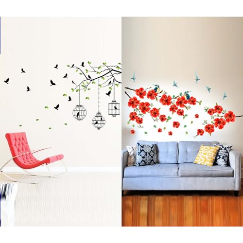 ESP Creation Combo Set of 2 Branch of Sakura Blossom | Flying Birds with Case Wall Decals for Hall, Bedroom &amp; Kitchen(FROM INDIA FAAZ) - Shop at Colombo Mall