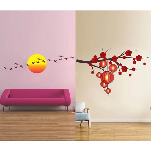 ESP Creation Combo Set of 2 Branch with Red Lantern | Sunrise with Flying Bird Wall Decals for Hall, Bedroom &amp; Kitchen(FROM INDIA FAAZ) - Related product
