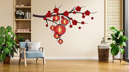 ESP Creation Combo Set of 2 Branch with Red Lantern | Pink Tree with Bird and Nest Wall Decals for Hall, Bedroom &amp; Kitchen(FROM INDIA FAAZ) - View 2 of 4