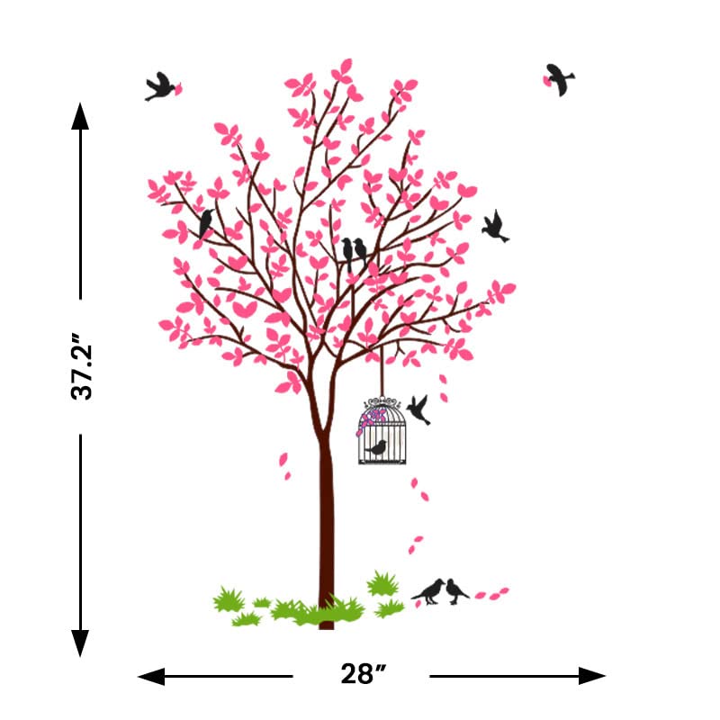 ESP Creation Combo Set of 2 Branch with Red Lantern | Pink Tree with Bird and Nest Wall Decals for Hall, Bedroom &amp; Kitchen(FROM INDIA FAAZ) - View 3 of 4