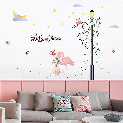 Pumkins Little Princess Hugging Flamingo Wall Stickers for Kids Room Bedroom Living Room Door Study Boho Nursery Wall Decoration Wall Sticker Baby Boy Girl Room Bedroom Nursery Playroom Decor - View 2 of 7