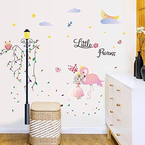 Pumkins Little Princess Hugging Flamingo Wall Stickers for Kids Room Bedroom Living Room Door Study Boho Nursery Wall Decoration Wall Sticker Baby Boy Girl Room Bedroom Nursery Playroom Decor - View 3 of 7
