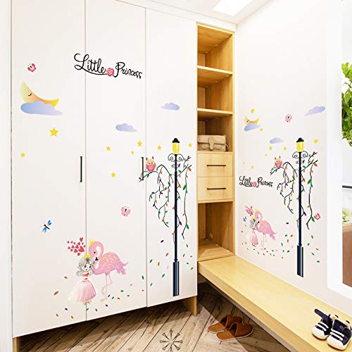 Pumkins Little Princess Hugging Flamingo Wall Stickers for Kids Room Bedroom Living Room Door Study Boho Nursery Wall Decoration Wall Sticker Baby Boy Girl Room Bedroom Nursery Playroom Decor - View 4 of 7