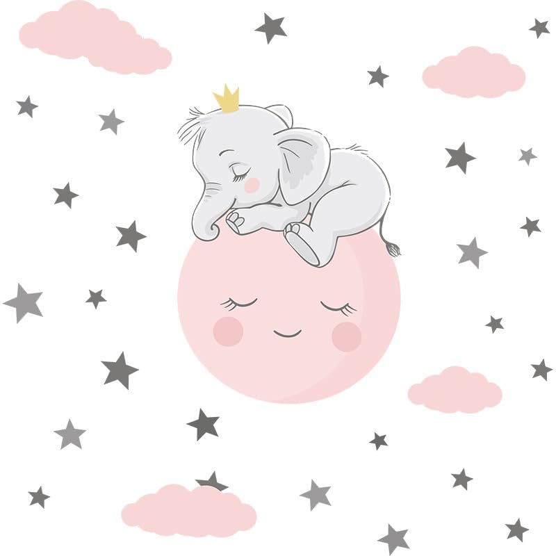 Cute Elephant Sleeping on The Moon with Stars Wall Stickers Nursery Decor Wall Decals for Kids Boys Girls Bedroom Daycare Classroom Playroom and Kids Room - View 5 of 7