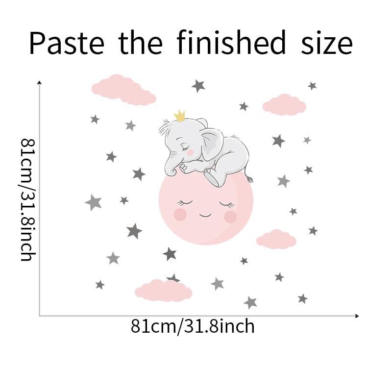 Cute Elephant Sleeping on The Moon with Stars Wall Stickers Nursery Decor Wall Decals for Kids Boys Girls Bedroom Daycare Classroom Playroom and Kids Room - View 6 of 7