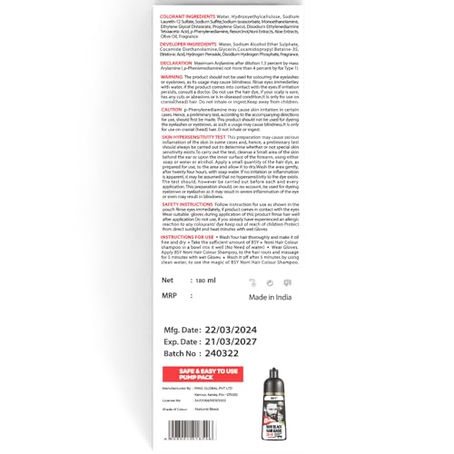 BSY Noni Natural Black Hair color shampoo - 180ml - Pump Pack | No Ammonia | 3 in 1 - Hair Dye Shampoo, conditioner for women | Noni Fruit Hair Dye for Men | 5 Minutes Hair ColorFROM INDIA(NUZ) - View 2 of 7