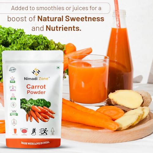 Nimadi Zone 100% Pure Carrot Powder 200 gm Earthy Flavor and Rich Source of Vitamins Culinary Uses Carrot powder for Drinking Perfect for Smoothies, Soups, Baked Goods, and SnacksFROM INDIA(NUZ) - View 3 of 7