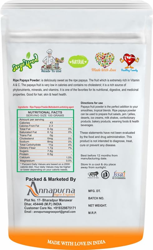 Nimadi Zone Ripe Papaya Fruit Powder | Spray Dried Powder | Taste Like Natural - 200 GM By Nimadi ZoneFROM INDIA(NUZ) - View 2 of 7