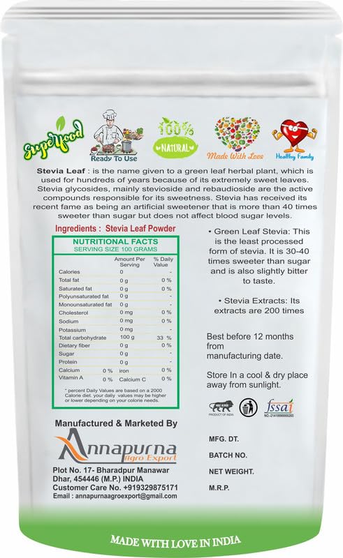 Nimadi Zone Green Stevia leaf powder | Helps to Control Blood Sugar Level I Natural Alternative to Processed Sugar I 100% Zero calorie | sugerfee - 500 GM By Nimadi ZoneFROM INDIA(NUZ) - View 2 of 7