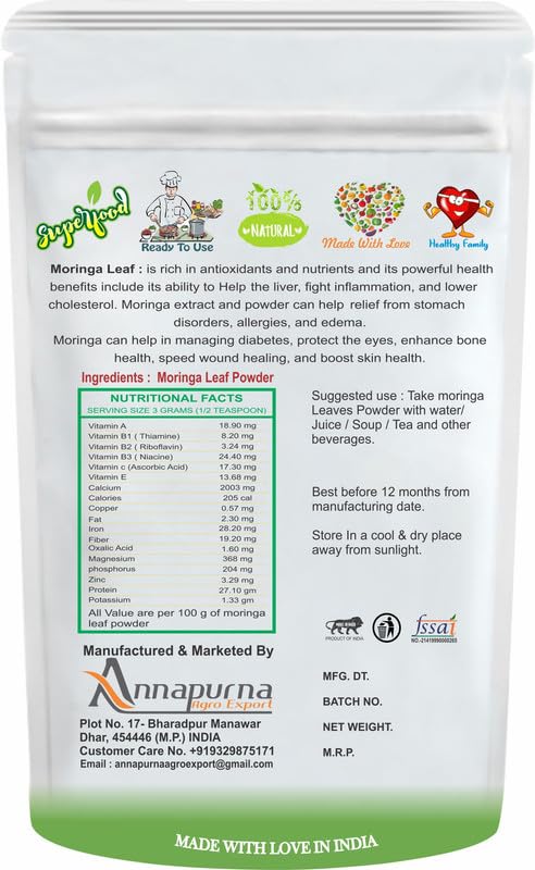 Nimadi Zone Moringa Leaf Powder (Olifera Leaf Powder) Powerful Vitamins &amp; Antioxidants Immunity Booster - 200 GM by Nimadi Zone…FROM INDIA(NUZ) - View 2 of 7