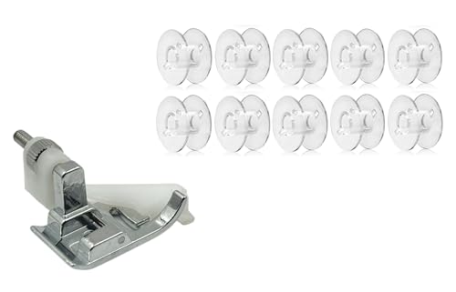 Zenith 10 pc Plastic Bobbins &amp; Blind Hem Pressure Foot for All Domestic Automatic Sewing Machine Like Usha janome Singer, Embroidery Machines. White Steel (Blind Hem + 10 Plastic Bobbin)FROM INDIA(NUZ) - Related product