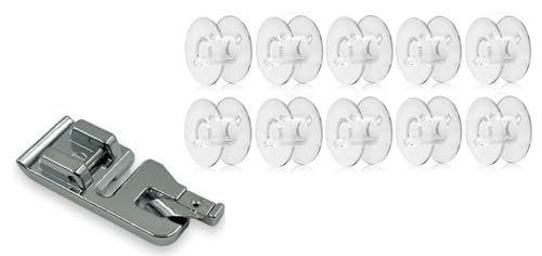 Zenith 10 pc Plastic Bobbins &amp; 6mm Lace Foot Pressure Foot for All Domestic Automatic Sewing Machine Like Usha janome Singer, Embroidery Machines. White Steel (6 mm LaceFoot + 10 Plastic Bobbin)FROM INDIA(NUZ) - Related product