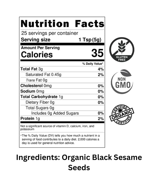 Nu Organics Raw Black Sesame Seeds - 125g | 100% Natural &amp; Clean | Unhulled Til Seeds for Eating | Organic Black Gingelly Oil Seeds | Kaale Til for Weight Loss and Cooking (FROM INDIA)SAB - View 2 of 7