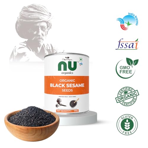 Nu Organics Raw Black Sesame Seeds - 125g | 100% Natural &amp; Clean | Unhulled Til Seeds for Eating | Organic Black Gingelly Oil Seeds | Kaale Til for Weight Loss and Cooking (FROM INDIA)SAB - View 3 of 7