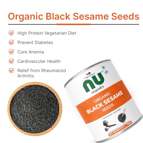 Nu Organics Raw Black Sesame Seeds - 125g | 100% Natural &amp; Clean | Unhulled Til Seeds for Eating | Organic Black Gingelly Oil Seeds | Kaale Til for Weight Loss and Cooking (FROM INDIA)SAB - View 5 of 7