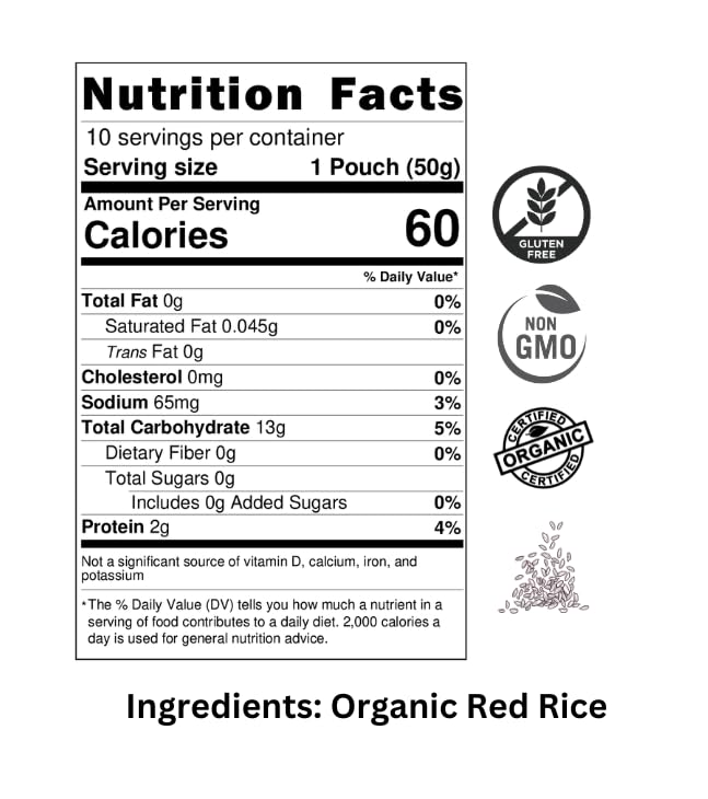 Nu Organics Red Rice - 500g - Certified Organic, Whole Grain ...