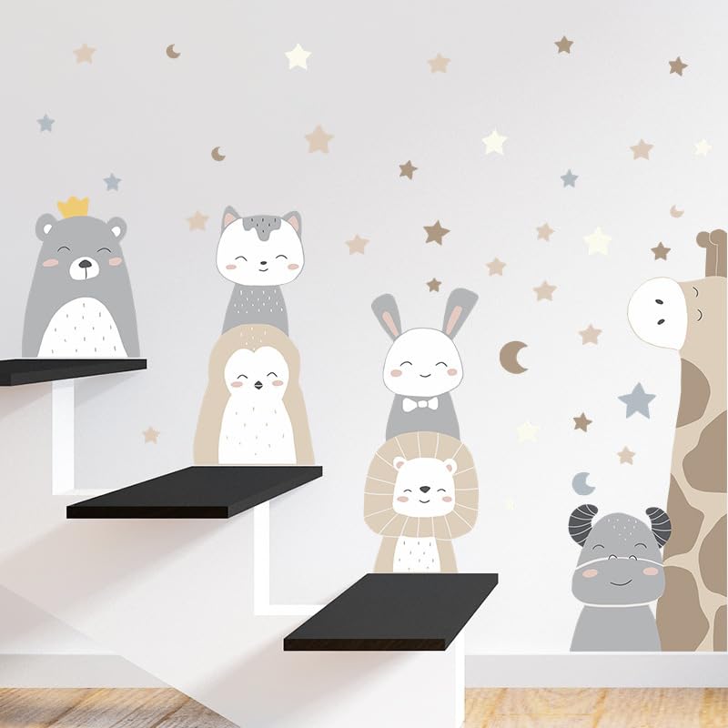 Tipi Tipi Tap Cute Animal Wall Stickers for Kids Room Decor Nursery Wall Decals for Kids Bedroom Playroom Living Room Decoration Boho Wall Art - View 4 of 7