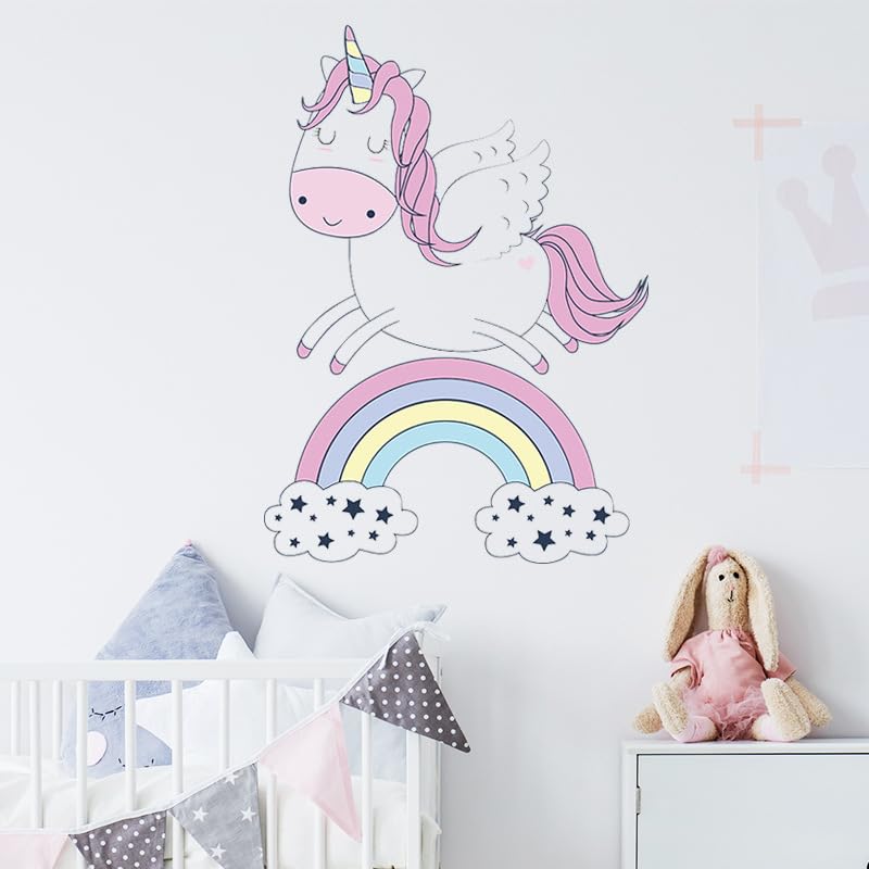 Pumkins Unicorn and Rainbow Wall Decal for Kids Nursery Decor, Bedroom Wall Stickers, Playroom Decoration, Baby Room Art - View 2 of 7