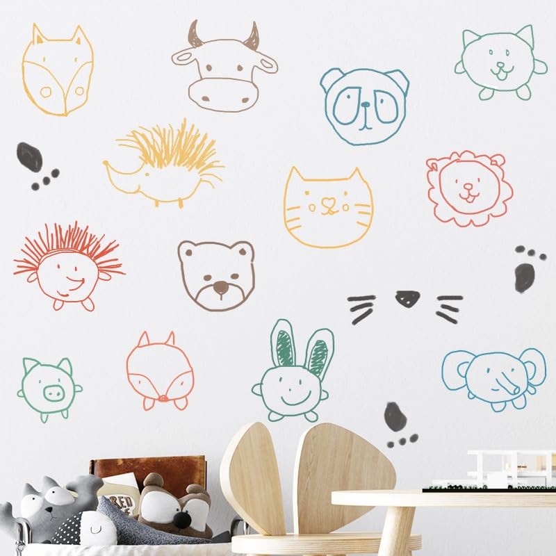 Pumkins Cartoon Animal Heads Wall Stickers for Kids Baby Wall Stickers for Kids Room Bedroom Playroom Nursery Living Room D�cor Wall Art Wall Decoration Boho(FROM INDIA)JEZ - Main product image