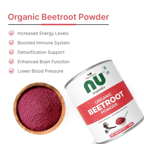 Nu Organics Beetroot Powder 125g | Organic Nitric Oxide Supplement | Blood Pressure &amp; Heart Health Support | Non-GMO Superfood (FROM INDIA)SAB - View 3 of 6