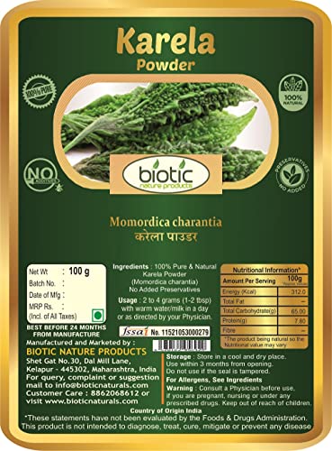 Biotic Natural Karela Powder (Momordica charantia) - 100 gm (FROM INDIA) NUSS - View 2 of 3