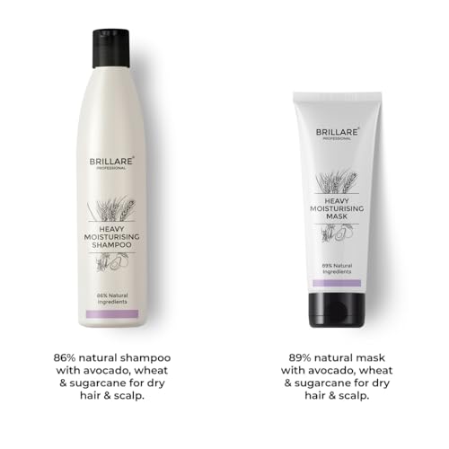 Brillare Professional Heavy Moisturising Natural Shampoo &amp; Hair Mask Combo, Enriched With Wheat Germ &amp; Avocado Fruit, Deeply Nourishes Dry and Frizzy Hair Shampoo 300ml+ Mask 125ml(FROM INDIA)JEZ - View 2 of 5