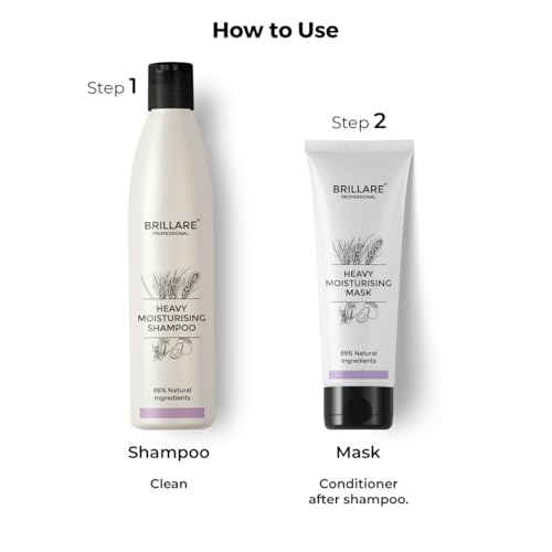 Brillare Professional Heavy Moisturising Natural Shampoo &amp; Hair Mask Combo, Enriched With Wheat Germ &amp; Avocado Fruit, Deeply Nourishes Dry and Frizzy Hair Shampoo 300ml+ Mask 125ml(FROM INDIA)JEZ - View 3 of 5