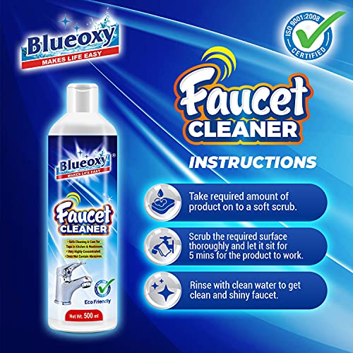 BLUEOXY Faucet Cleaner Liquid | Hard Water Stain Remover for Tap &amp; Kitchen | Limescale Remover | Shower Cleaner | Water Spot Cleaner | SS Fittings Cleaner | Ecological Formulation | 500 ML | QTY 1 (FROM INDIA) NUSS - View 3 of 5