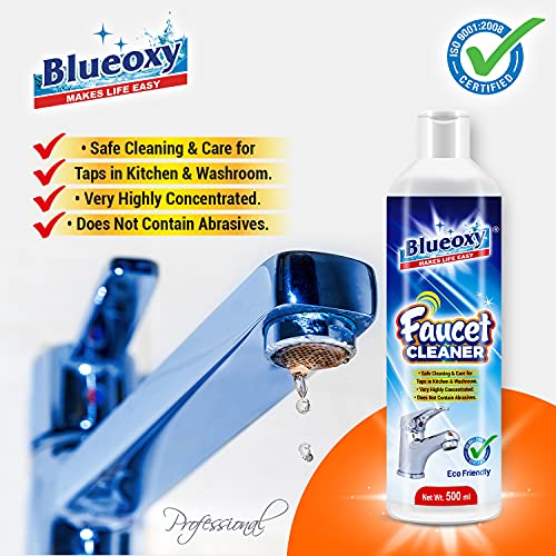 BLUEOXY Faucet Cleaner Liquid | Hard Water Stain Remover for Tap &amp; Kitchen | Limescale Remover | Shower Cleaner | Water Spot Cleaner | SS Fittings Cleaner | Ecological Formulation | 500 ML | QTY 1 (FROM INDIA) NUSS - View 4 of 5