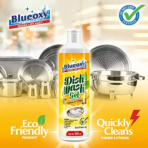 BLUEOXY Dish Wash liquid Gel | Dish washing Liquid Gel | Vessel Cleaner Liquid Gel | Liquid Kitchen Soap | Utensil Cleaner | Grease Cleaner for All Utensils | Ecological Formula | 500 ML | QTY 1(FROM INDIA) NUSS - View 2 of 5