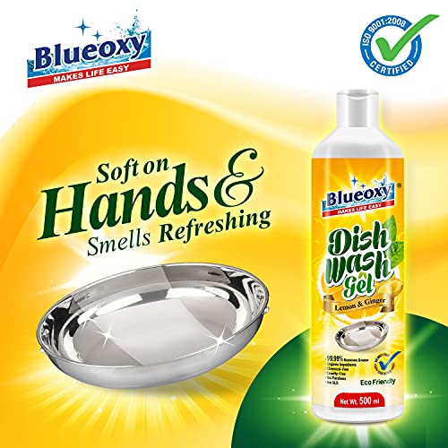 BLUEOXY Dish Wash liquid Gel | Dish washing Liquid Gel | Vessel Cleaner Liquid Gel | Liquid Kitchen Soap | Utensil Cleaner | Grease Cleaner for All Utensils | Ecological Formula | 500 ML | QTY 1(FROM INDIA) NUSS - View 4 of 5