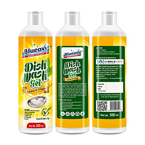 BLUEOXY Dish Wash liquid Gel | Dish washing Liquid Gel | Vessel Cleaner Liquid Gel | Liquid Kitchen Soap | Utensil Cleaner | Grease Cleaner for All Utensils | Ecological Formula | 500 ML | QTY 1(FROM INDIA) NUSS - View 5 of 5