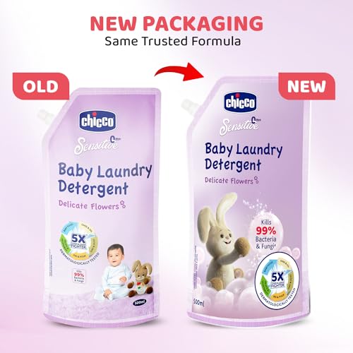 Chicco Sensitive Baby Laundry Detergent, Delicate Flowers Fragrance, 500ml Refill Pack | Liquid Detergent for Baby Clothes | Kills 99% Barteria and Fungi | 5X Stain Fighter | Free From Harsh Chemicals (FROM INDIA)SAB - View 6 of 6