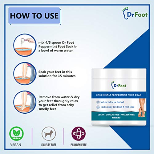 Dr Foot Peppermint Epsom Salt Crystals Foot Soak (Magnesium Sulphate) For Muscle Aches, Pain Relief, Relaxation, Spa Treatment for Bathing and Foot, 200gm (FROM INDIA)SAB - View 5 of 6