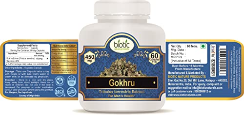 Biotic Natural Gokhru Capsules (Tribulus terrestris) Gokshura Capsules for men 450mg Extract - 60 Veg Capsules (FROM INDIA) NUSS - View 2 of 7