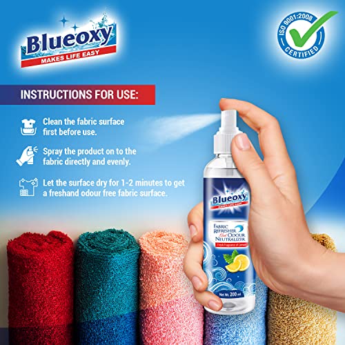 BLUEOXY Fabric Refresher &amp; Odour Neutralizer | Upholstery Freshener | Fabric Odour Remover | Cloth Disinfectant &amp; Refreshing Spray | Upholstery Odour Remover | Ecological Formulation | 200 ML | QTY 1 - View 3 of 6
