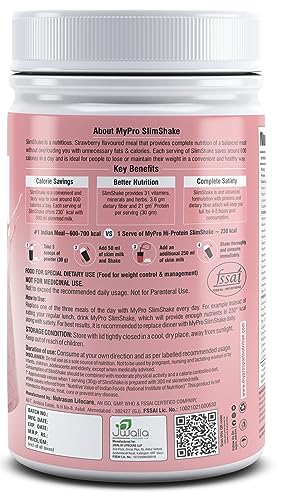 Mypro Sport Nutrition Slim Shake Protein Powder-Meal Replacement Shake For Weight Control &amp; Management-Sugar Free,(11 g Protien 113.60 kcal calories) (Strawberry Milk Shake, 500 g (Pack of 1)) (FROM INDIA)SAB - View 5 of 5