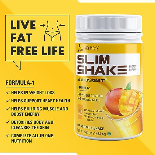 Mypro Sport Nutrition Slim Shake Protein Powder-Meal Replacement Shake For Weight Control &amp; Management-Sugar Free,(11 g Protien 113.60 kcal calories) (Mango Milk Shake, 500 g (Pack of 1)) (FROM INDIA)SAB - View 2 of 5
