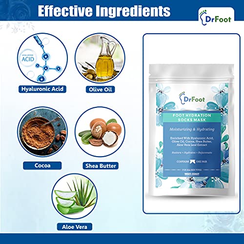 Dr Foot | Foot Mask Peeling Feet Mask | Foot Hydration Socks | Foot Peeling Mask | Foot Mask for Cracked Heels | Leg Mask | With Hyaluronic Acid, Shea Butter &amp; Aloe Vera | Foot Mask Socks | Pack of 1 (FROM INDIA)SAB - View 3 of 6